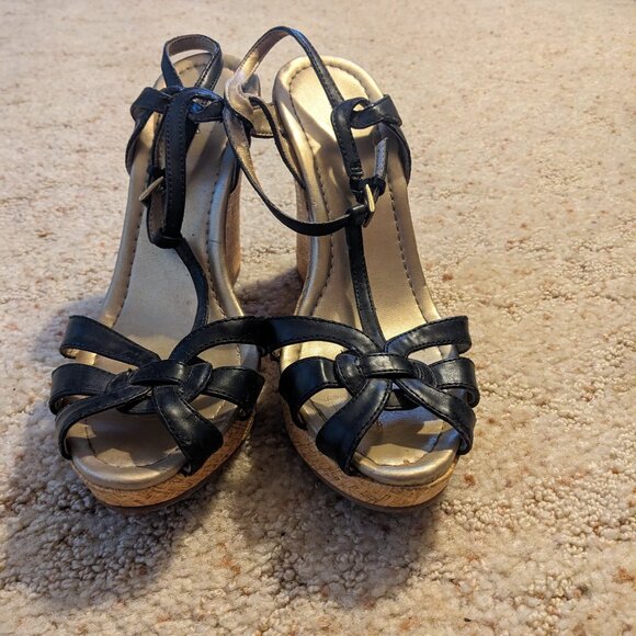Black leather wedge - Picture 1 of 5